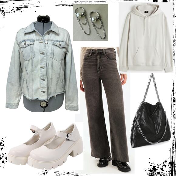 Upcycled Graphic Wild Fable Denim Trucker Jacket Soft Grunge White Wash Sz: L - Picture 9 of 9